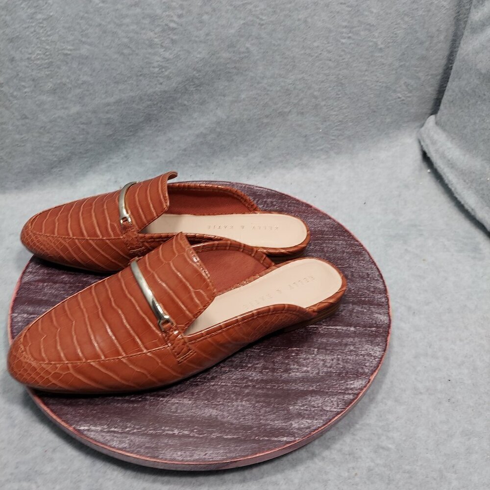 Kelly & Katie Oana Womens Crocodile Embossed Brown Slip-On Mules With Metal Acce - Picture 5 of 8